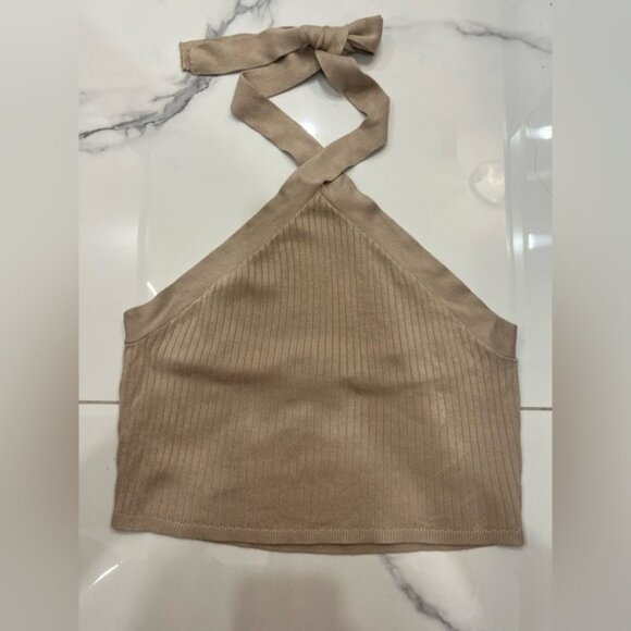 Streetwear Society Cream Knit Halter Neck Crop Top Size XL - Picture 2 of 4